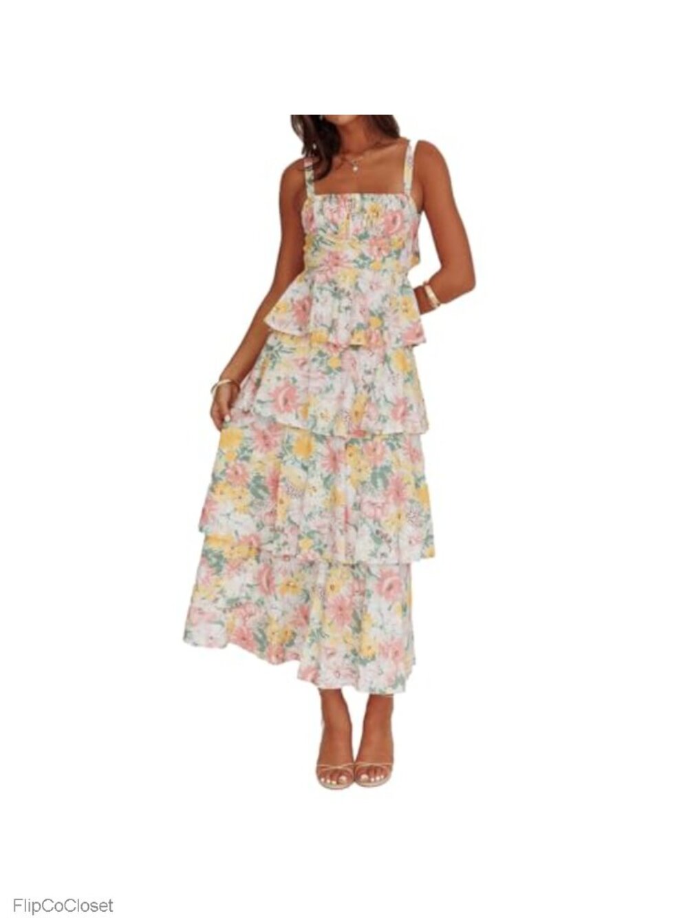 Women's Sleeveless Tiered Floral Maxi Dress Boho Long Dress Summer Fall